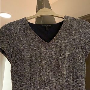 tweed navy, white, grey v-neck dress Banana Repub